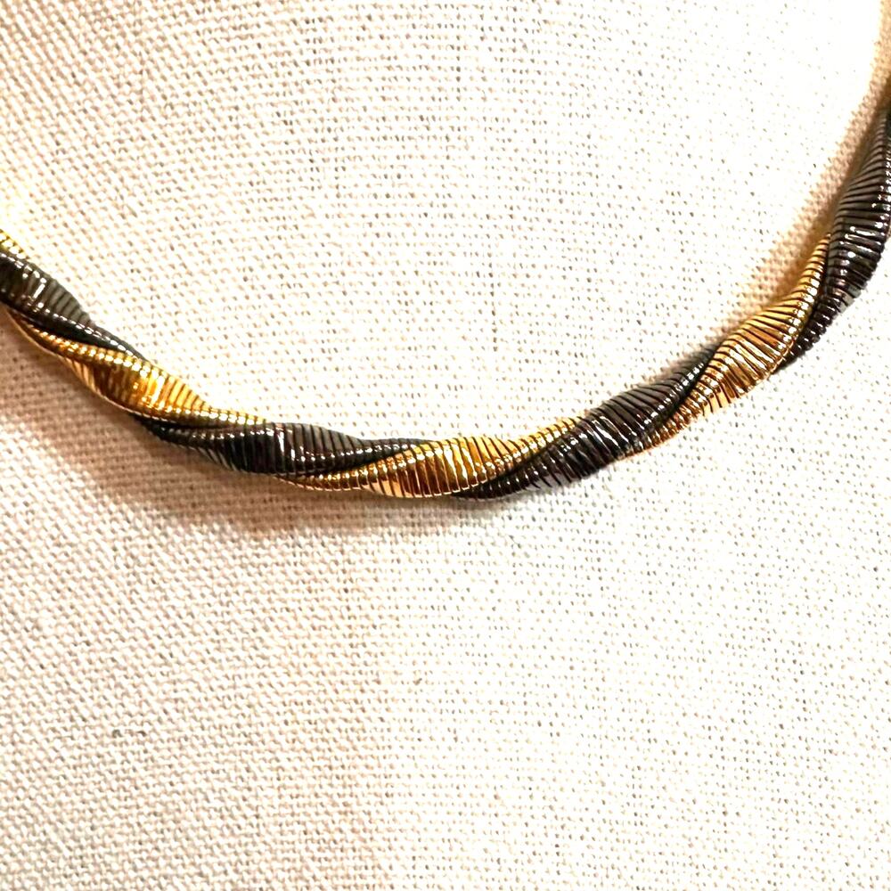 Monet Braided Gold Black Necklace Twist Retro Vintage Costume Jewelry